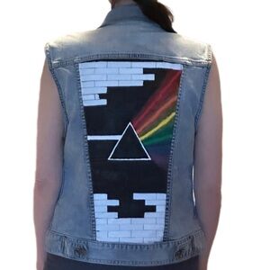 Hand painted up cycled denim jean vest prism brick merona medium